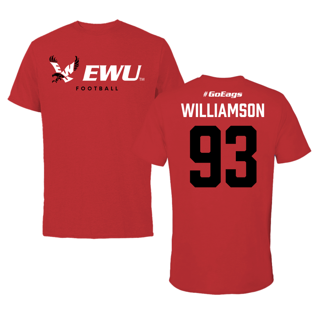 Eastern Washington University Football Red Block Tee - #93 Ethan Williamson