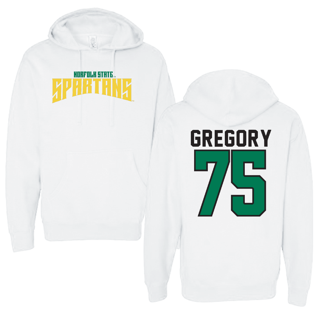 Norfolk State University Football White Classic Hoodie - #75 Evan Gregory