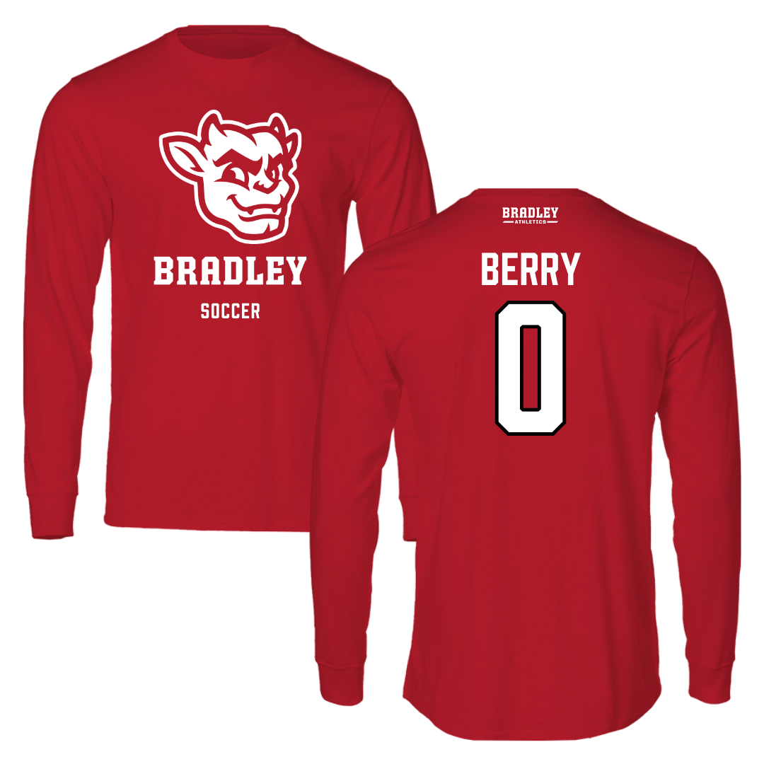 Bradley University Soccer Red Mascot Performance Long Sleeve - #0 Drew Berry