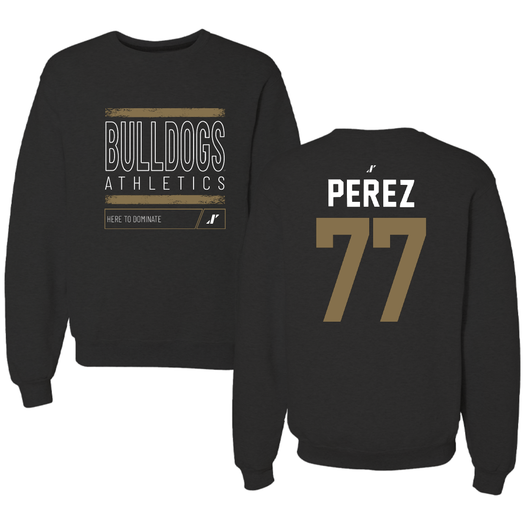 Bryant University Football Black Dominate Crewneck - #77 Anthony Perez