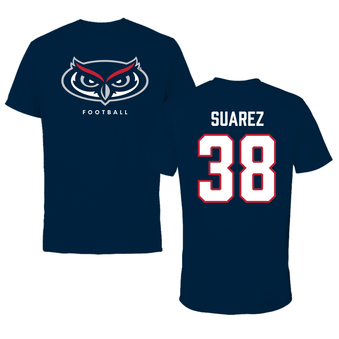 Florida Atlantic University Football Navy Mascot Tee - #38 Morgan Suarez