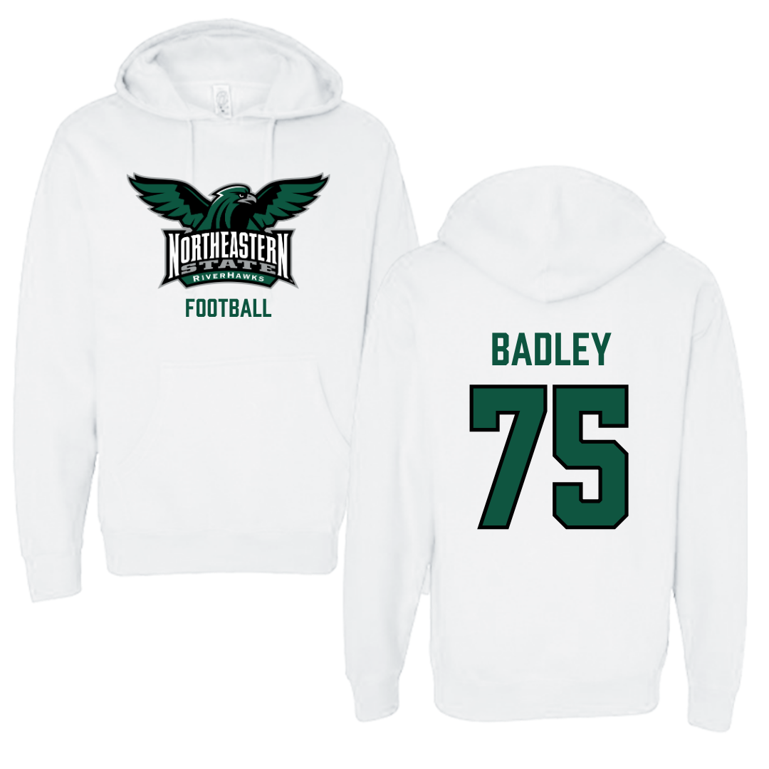 Northeastern State University Football White Hoodie - #75 Cayson Badley