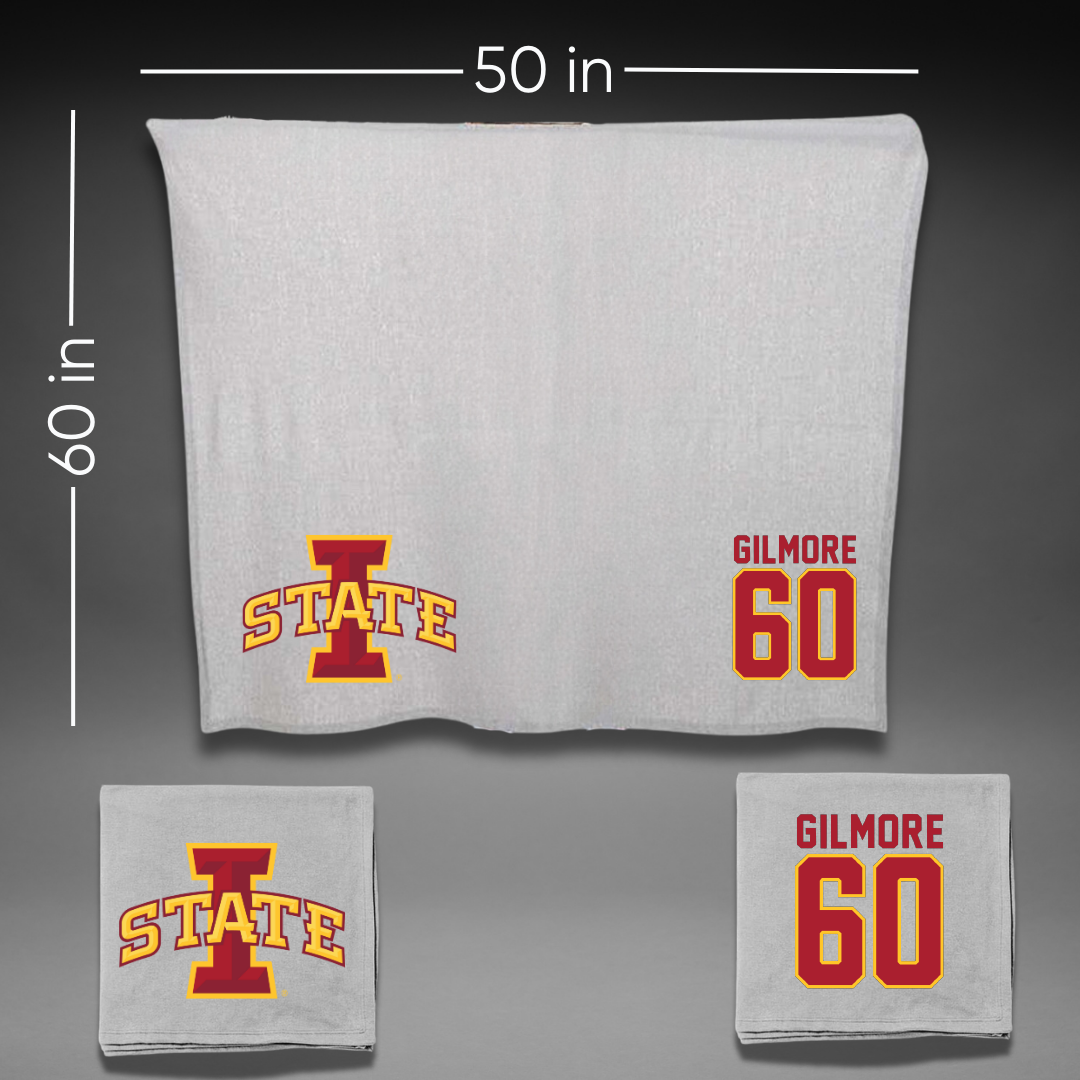 Iowa State University Football Gray Blanket - #60 Aidan Gilmore