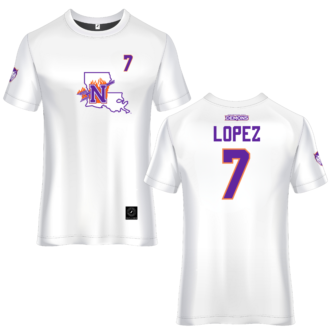 Northwestern State University White Soccer Jersey - #7 Sabrina Lopez