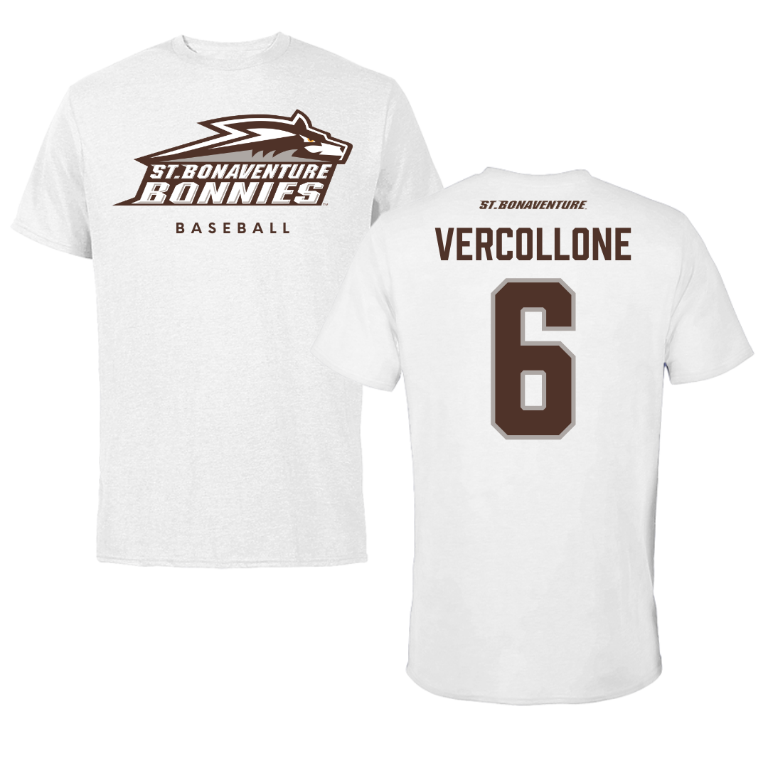 St. Bonaventure University Baseball White Performance Tee - #6 Conner Vercollone