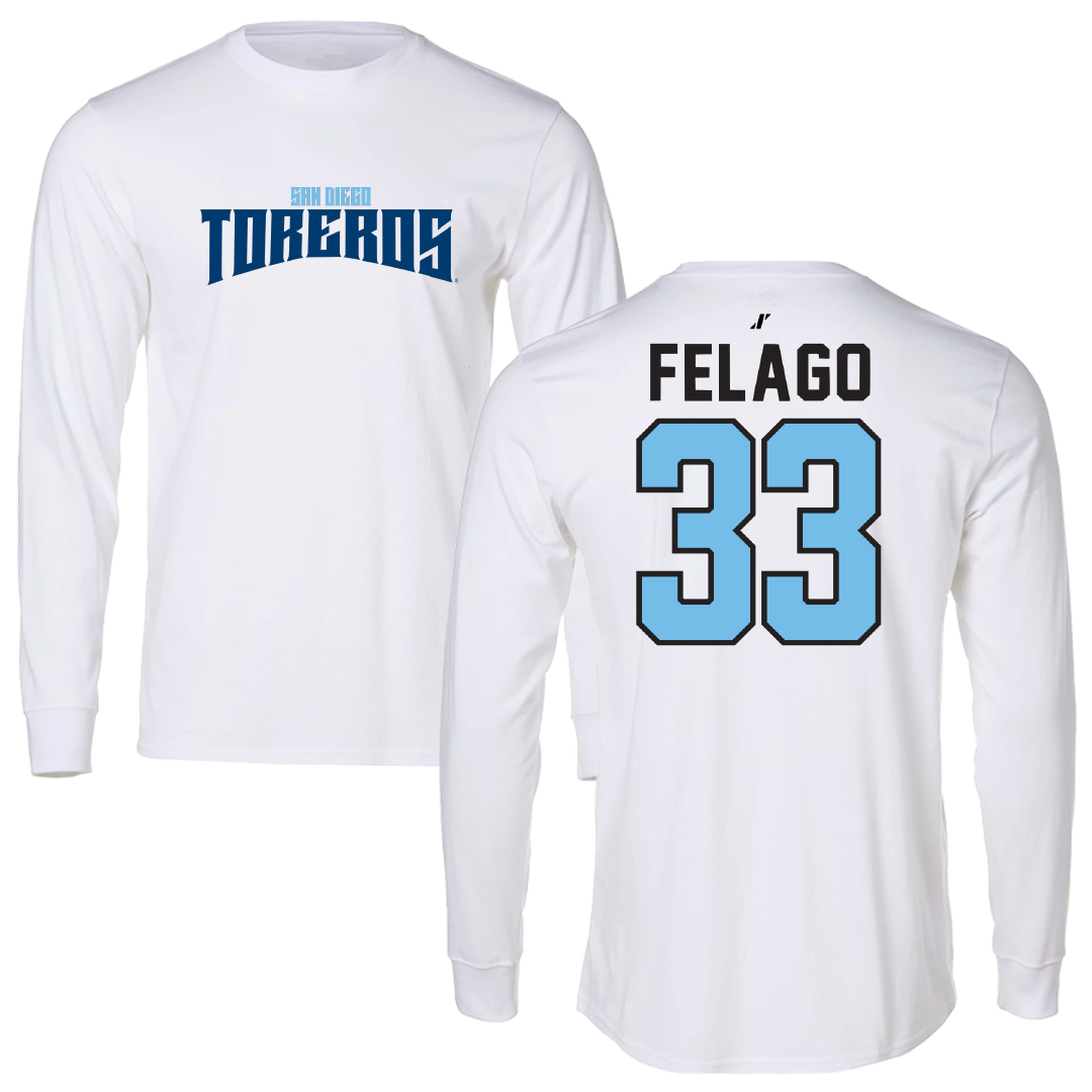 University of San Diego Football White Classic Long Sleeve - #33 Nick Felago