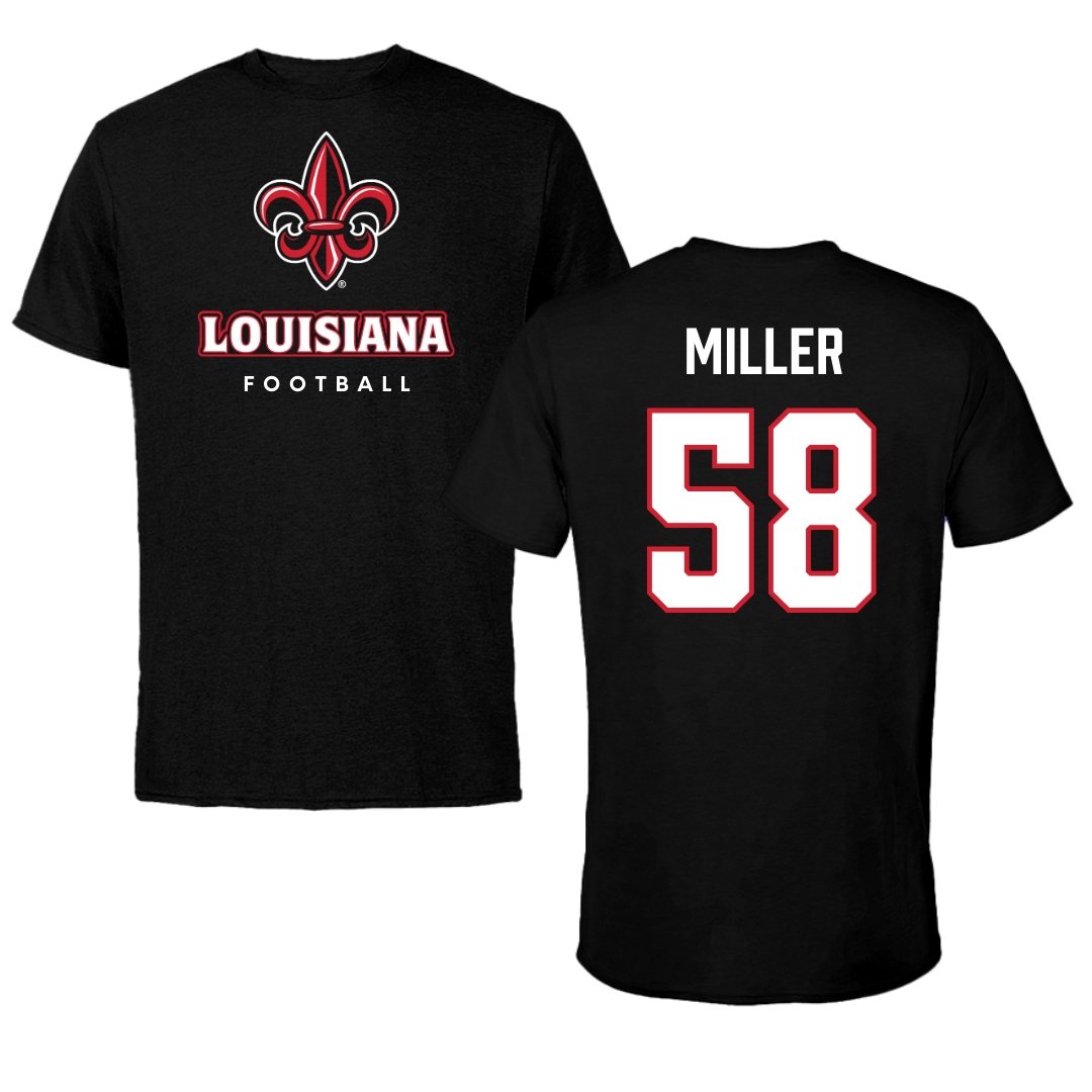 University of Louisiana at Lafayette Football Black Tee - #58 Grant Miller