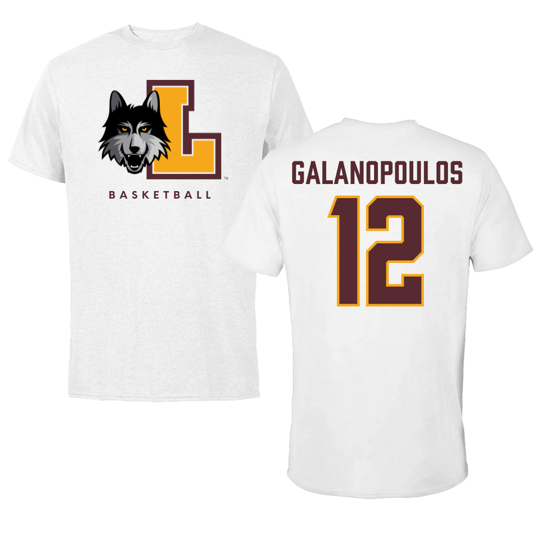 Loyola University-Chicago Basketball White Performance Tee - #12 Sam Galanopoulos