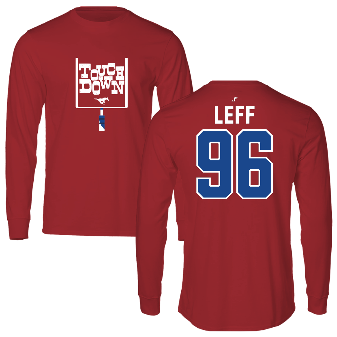 Southern Methodist University Football Canvas Red Touchdown Long Sleeve - #96 Josh Leff