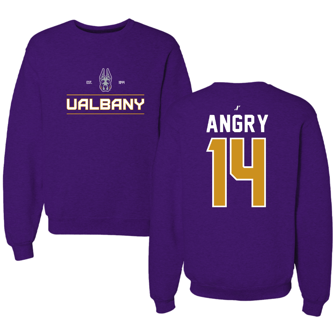 University at Albany Football Purple General Crewneck - #14 Kevon Angry