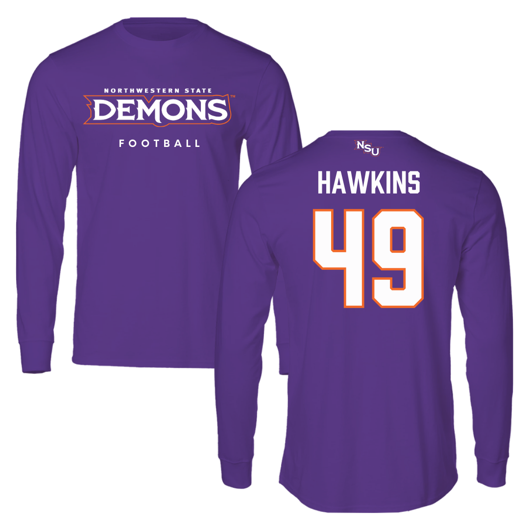 Northwestern State University Football Purple Demons Performance Long Sleeve - #49 Christian Hawkins