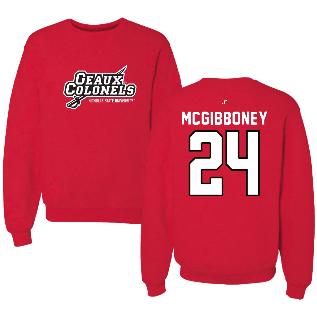 Nicholls State University Baseball Red General Crewneck - #24 Luke McGibboney