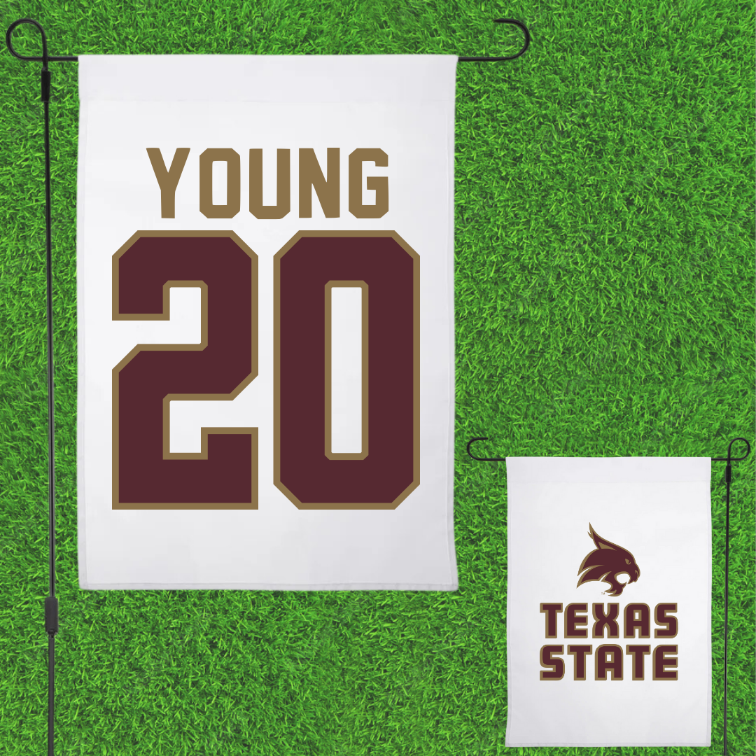 Texas State University Softball White Garden Flag - #20 Peyton Young