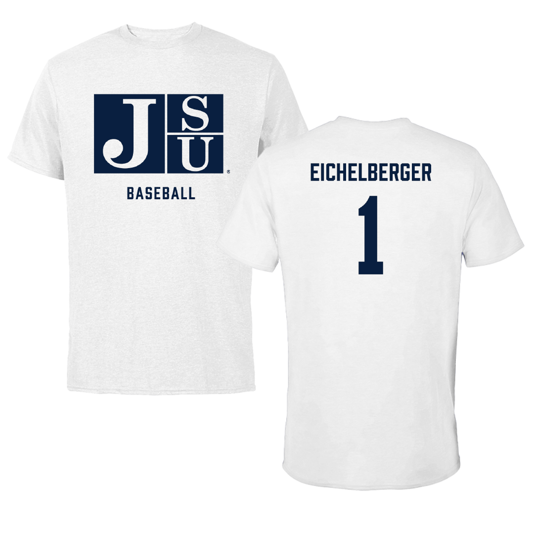 Jackson State University Baseball White Performance Tee - #1 Joseph Eichelberger