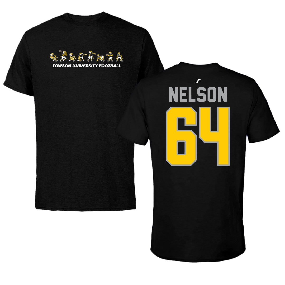 Towson University Football Black Cartoon Doc Team Tee - #64 Joden Nelson