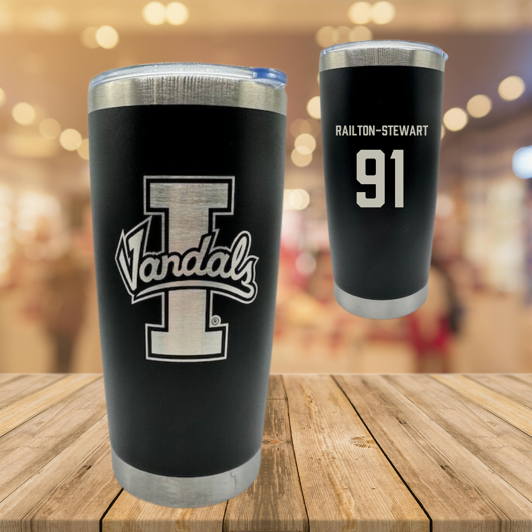 University of Idaho Football Black Stainless Steel Tumbler - #91 Malakai Railton-Stewart