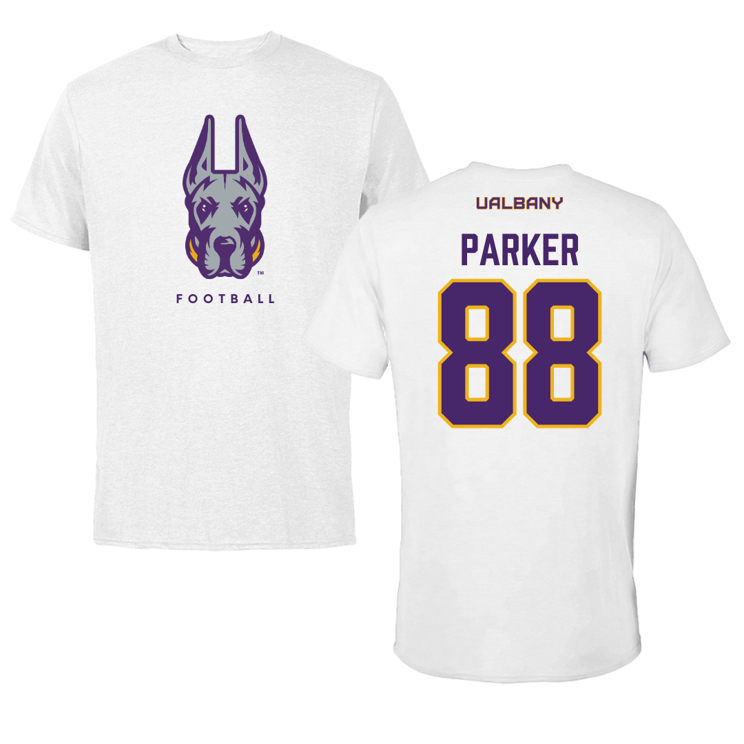 University at Albany Football White Mascot Tee - #88 Chad Parker