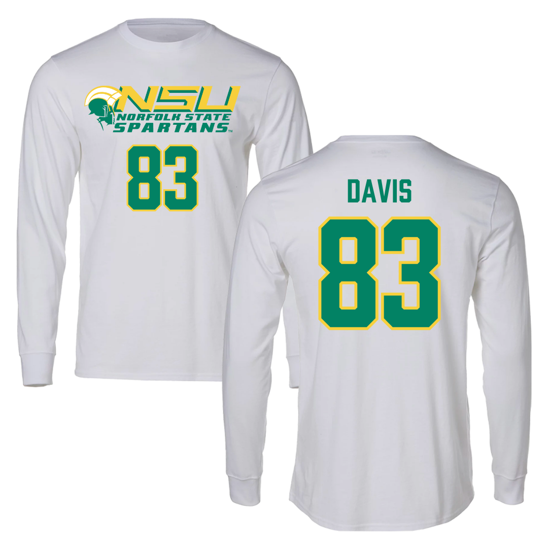 Norfolk State University Football White Performance Long Sleeve - #83 Clifton Davis