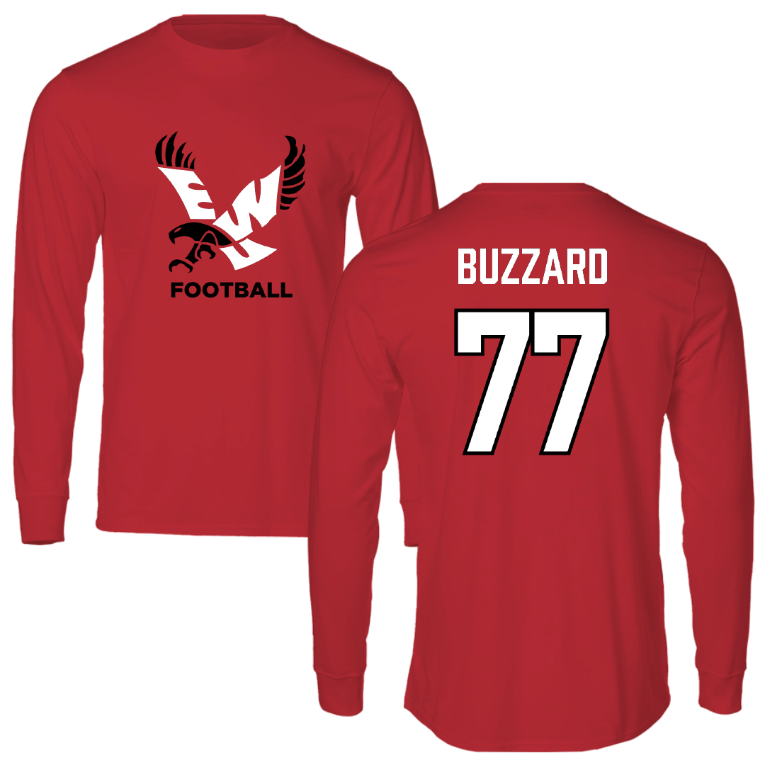 Eastern Washington University Football Red EWU Performance Long Sleeve - #77 William Buzzard
