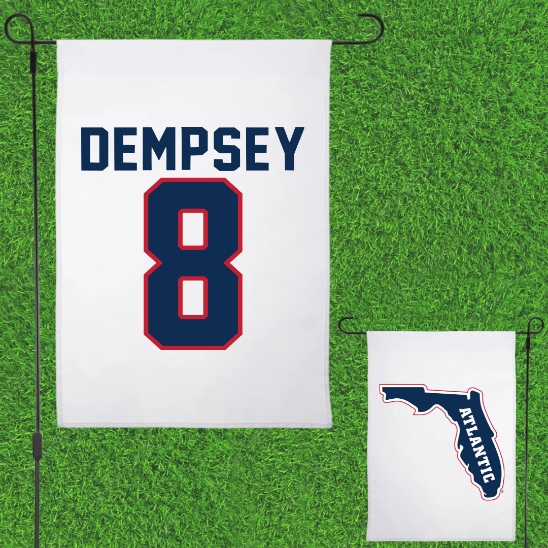 Florida Atlantic University Soccer White Garden Flag - #8 Drew Dempsey