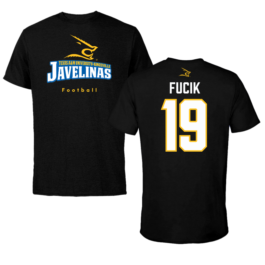 Texas A&M University-Kingsville Football Black Tee - #19 Bryce Fucik