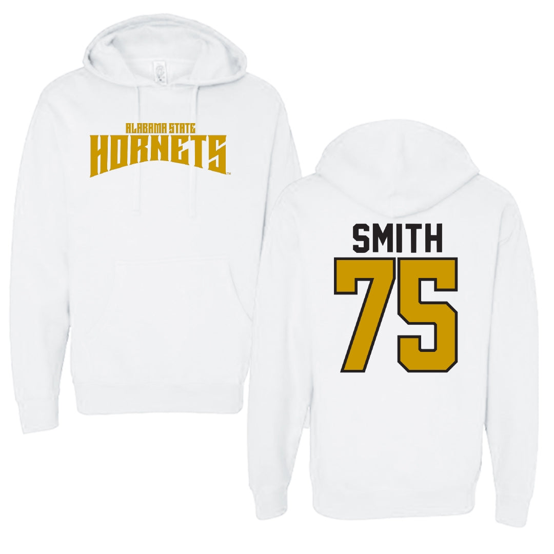 Alabama State University Football White Classic Hoodie - #75 Cameron Smith