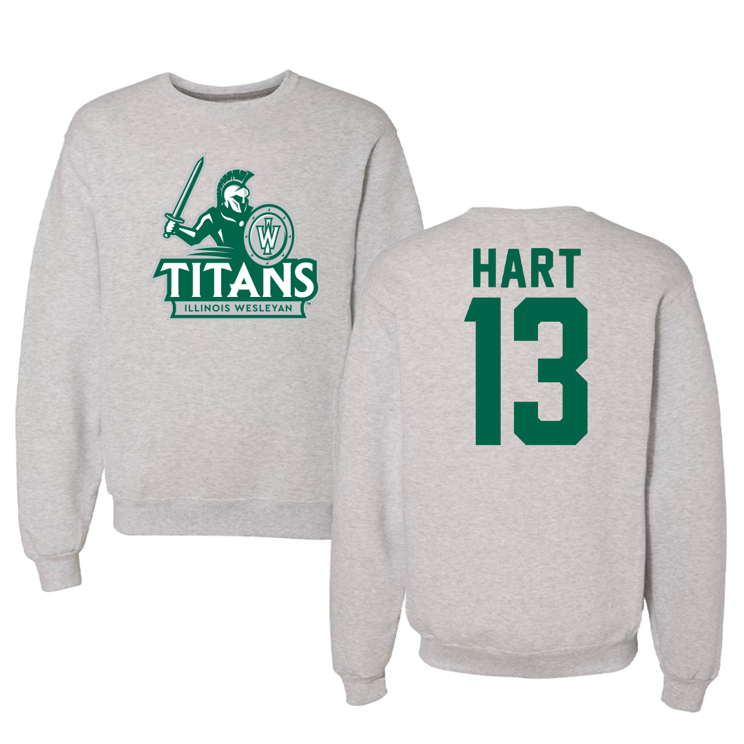 Illinois Wesleyan University Football Gray Titans Crewneck - #13 Shyne Hart