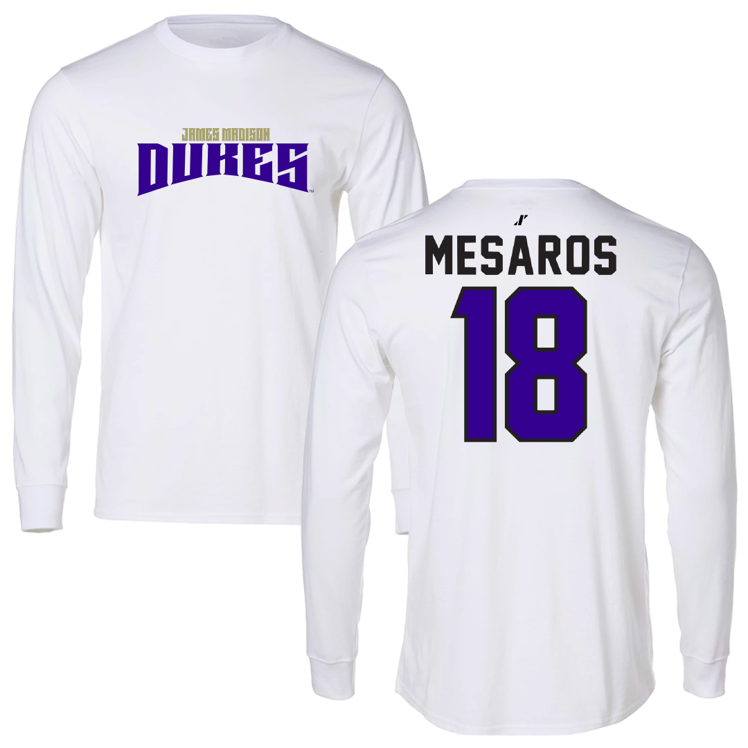James Madison University Softball White Classic Performance Long Sleeve - #18 Morgan Mesaros