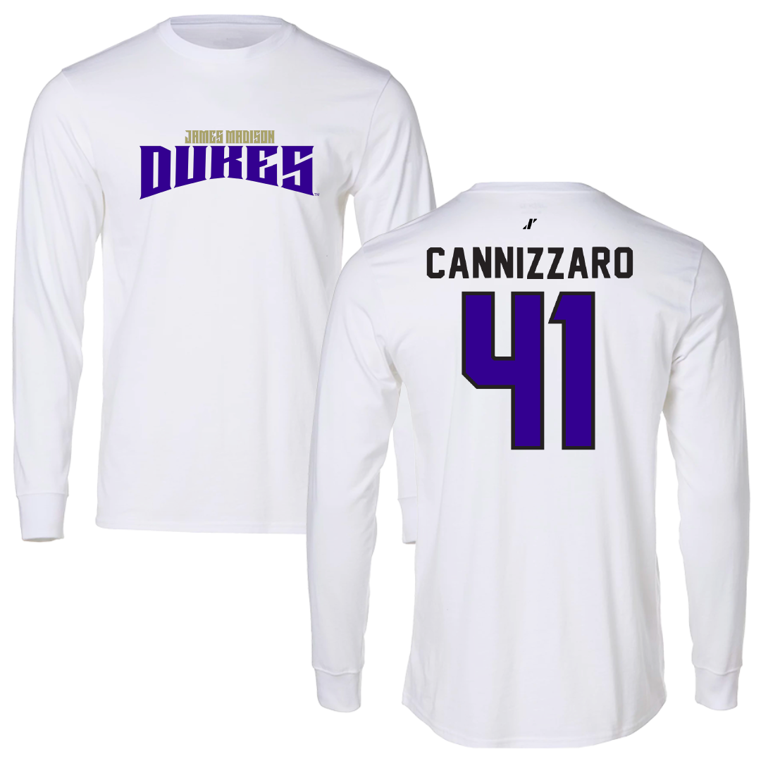 James Madison University Baseball White Classic Performance Long Sleeve - #41 Jack Cannizzaro