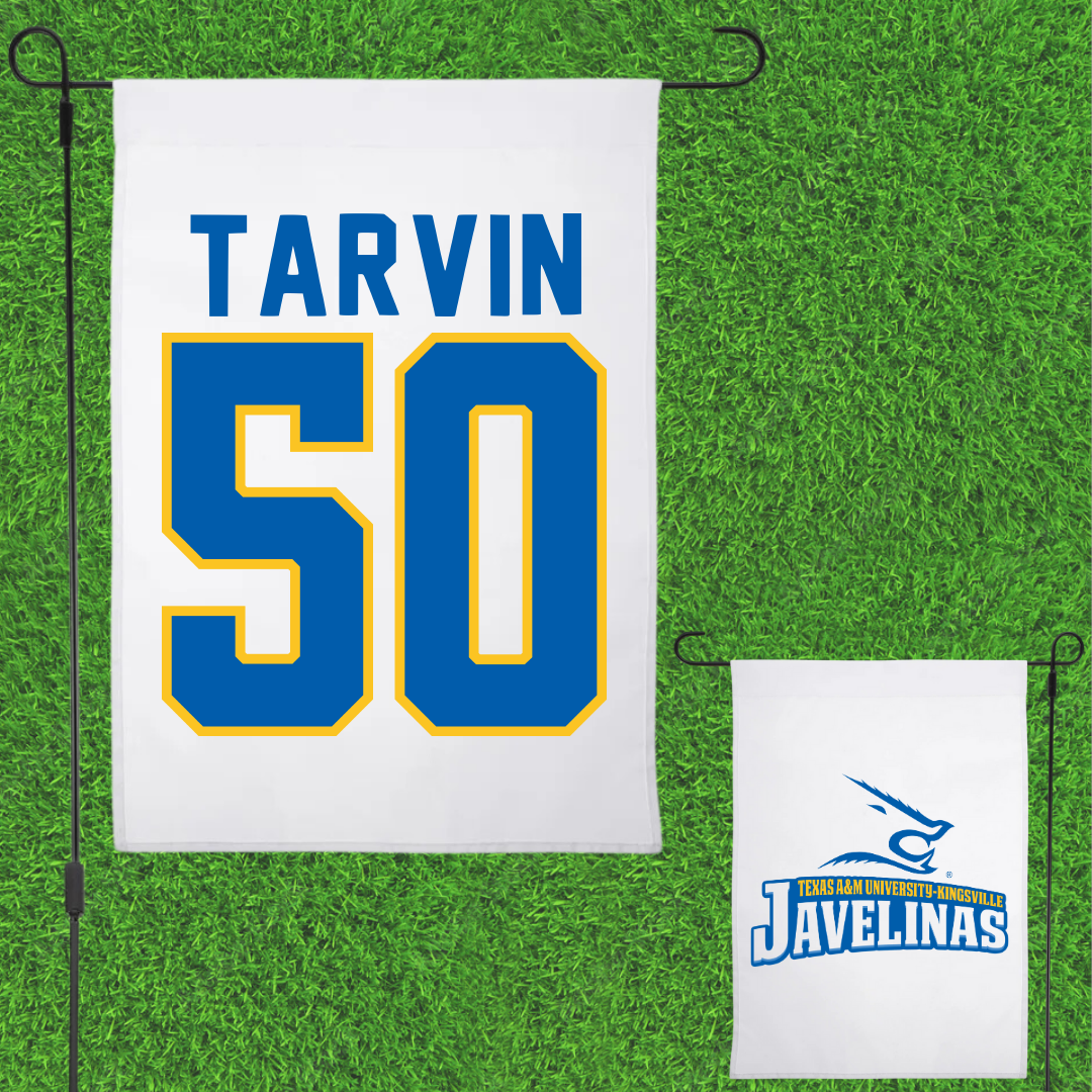 Texas A&M University-Kingsville Football White Garden Flag - #50 Joe Tarvin