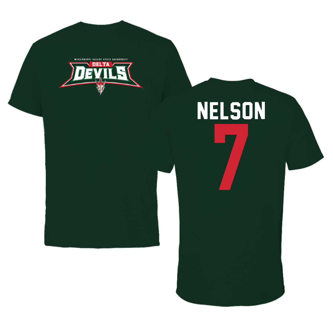 Mississippi Valley State University Football Forest Green Tee - #7 Camo Nelson