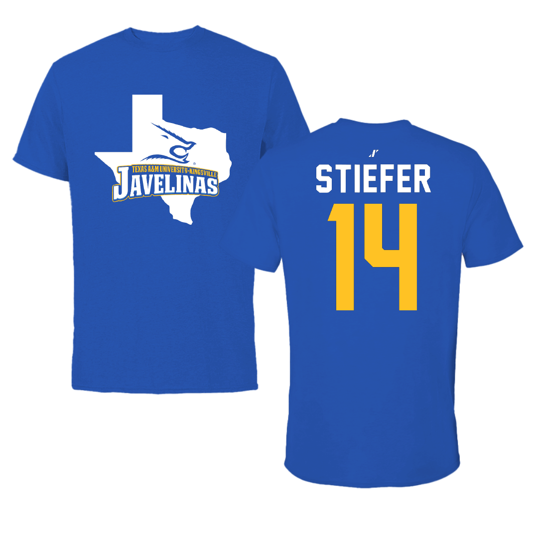 Texas A&M University-Kingsville Beach Volleyball Blue State Performance Tee - #14 Meghan Stiefer