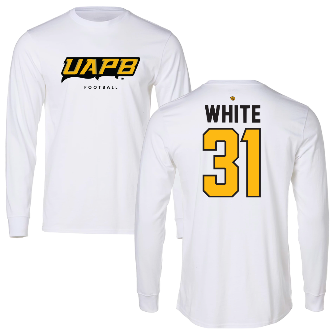 University of Arkansas-Pine Bluff Football White Long Sleeve - #31 Jaylen White
