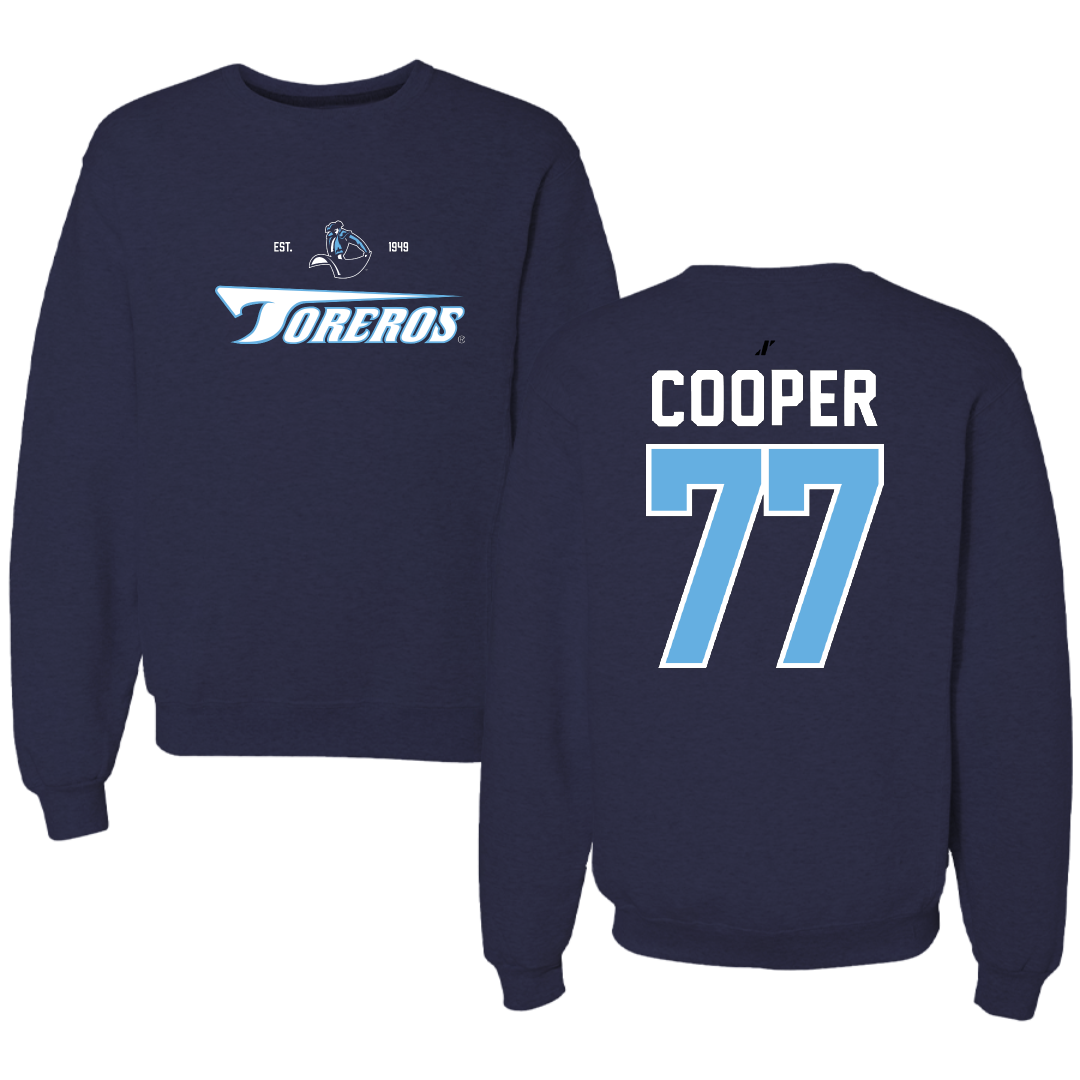 University of San Diego Football Navy General Crewneck - #77 Malachi Cooper