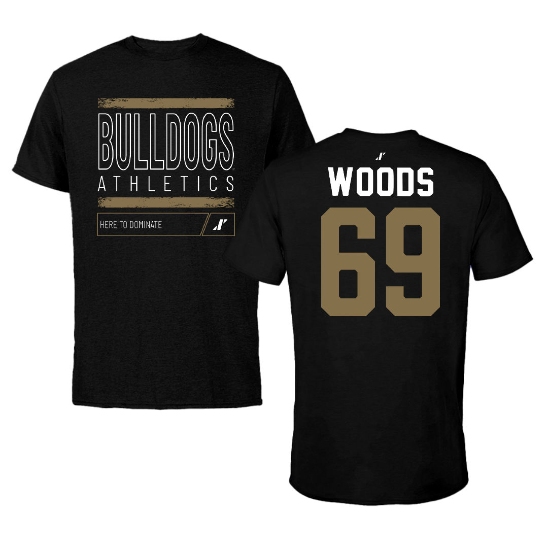 Bryant University Football Black Dominate Performance Tee - #69 Jeffery Woods
