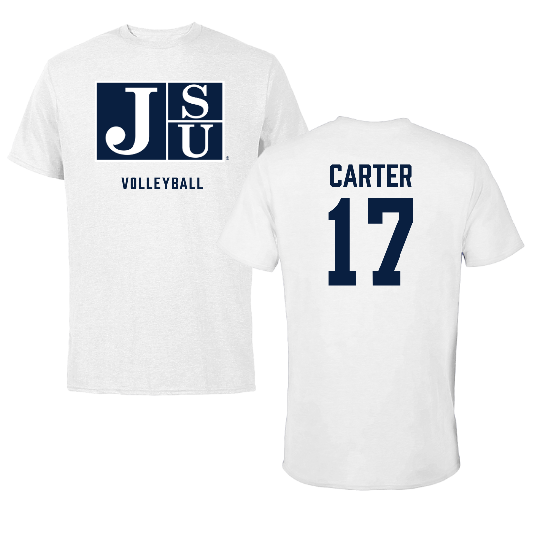 Jackson State University Volleyball White Performance Tee - #17 Kymorah Carter
