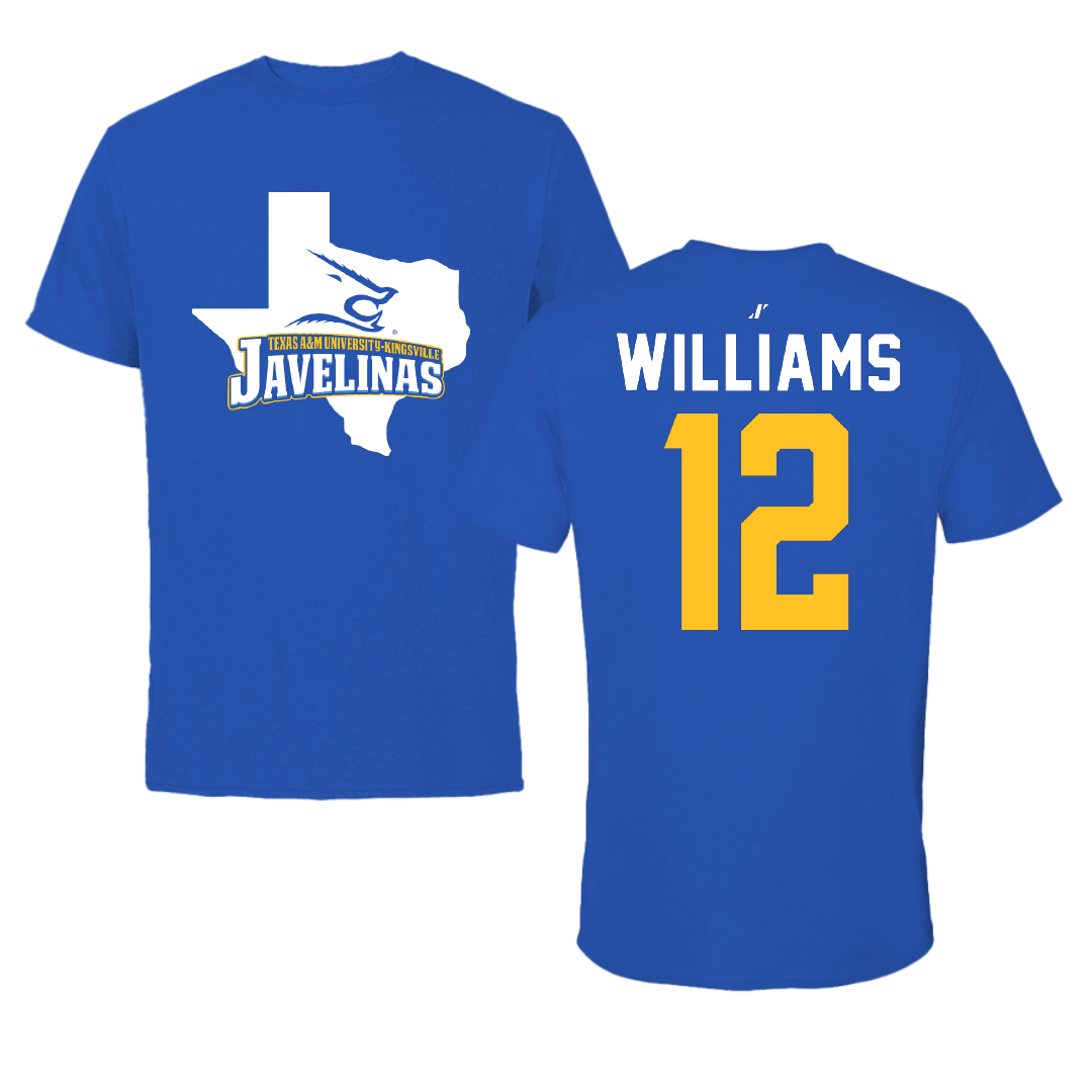 Texas A&M University-Kingsville Beach Volleyball Blue State Performance Tee - #12 Elizabeth Williams