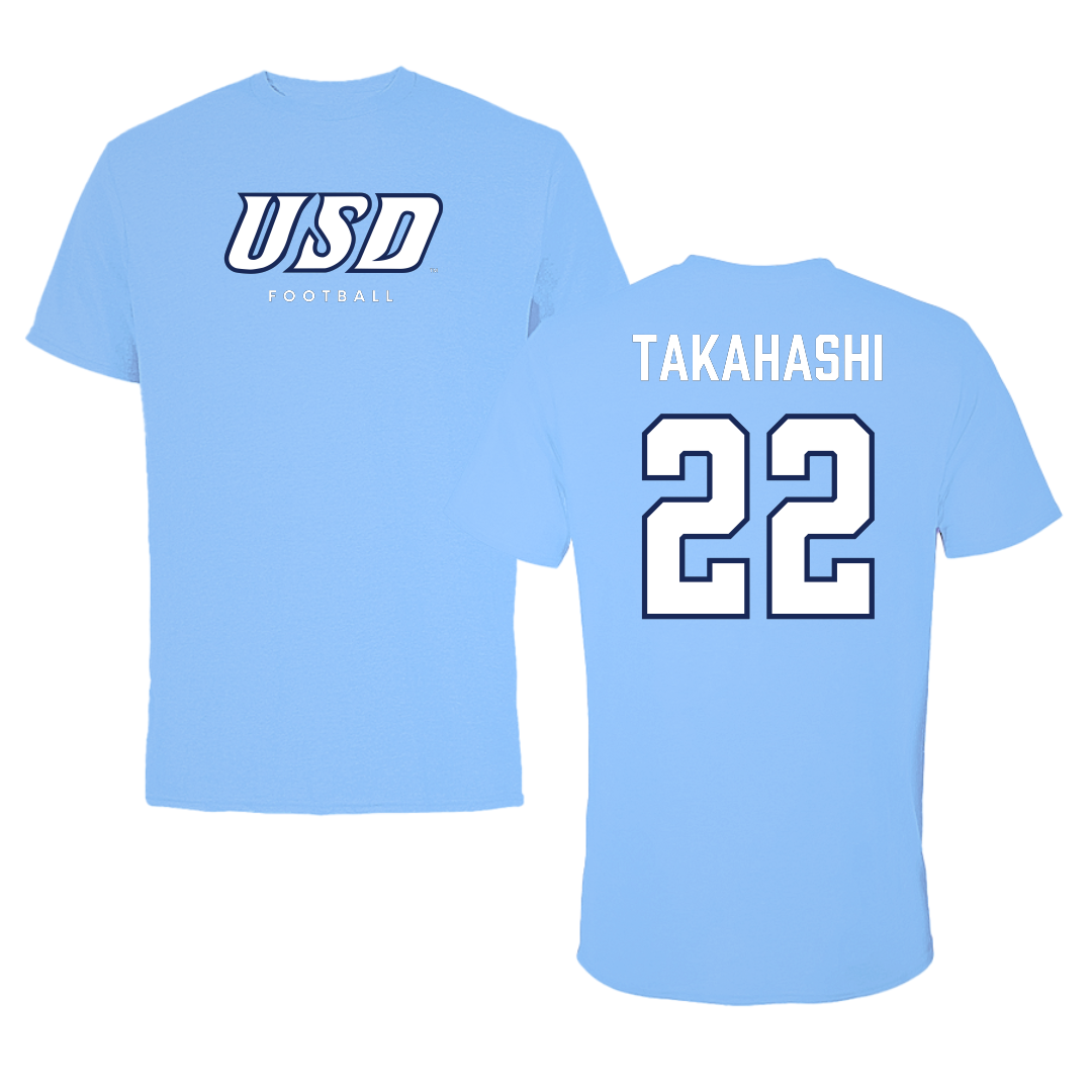 University of San Diego Football Carolina Blue Tee - #22 Yosei Takahashi