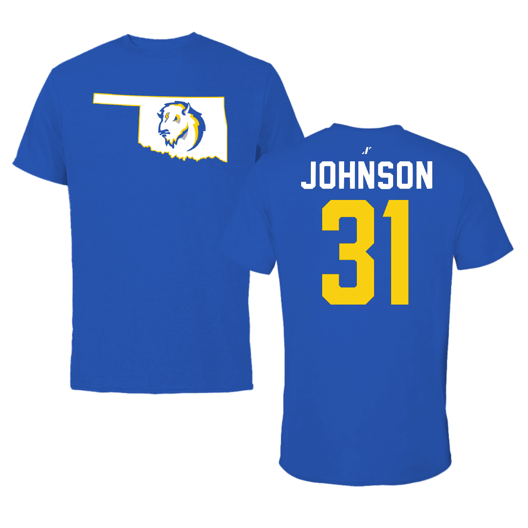 Southeastern Oklahoma State University Baseball Blue State Performance Tee - #31 Luke Johnson