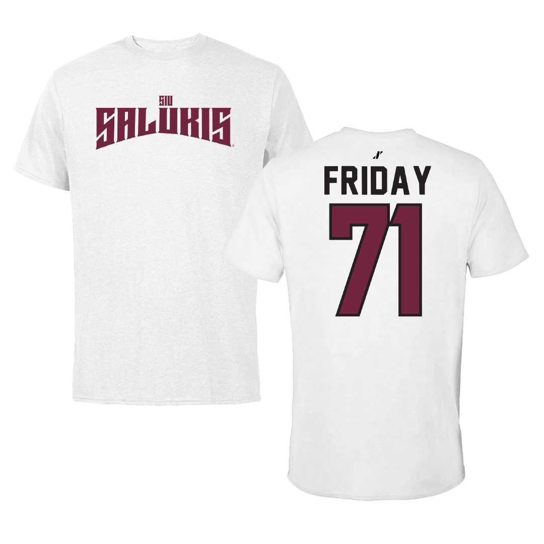 Southern Illinois University at Carbondale Football White Classic Performance Tee - #71 Ostyn Friday