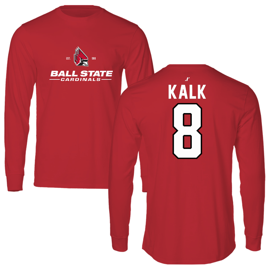 Ball State University Baseball Red General Long Sleeve - #8 Max Kalk