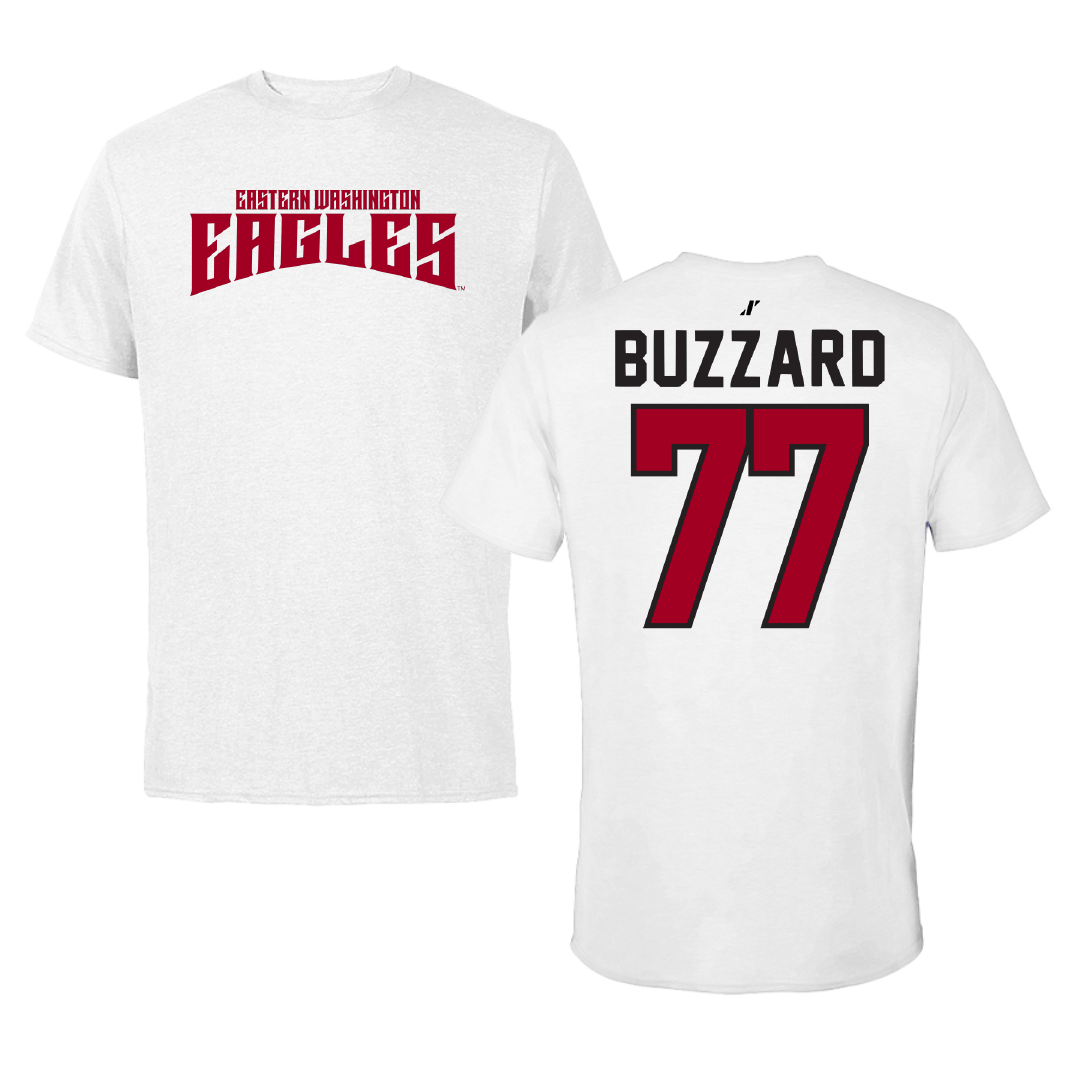 Eastern Washington University Football White Classic Performance Tee - #77 William Buzzard
