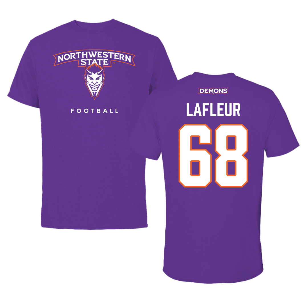 Northwestern State University Football Purple Mascot Performance Tee - #68 Cole LaFleur