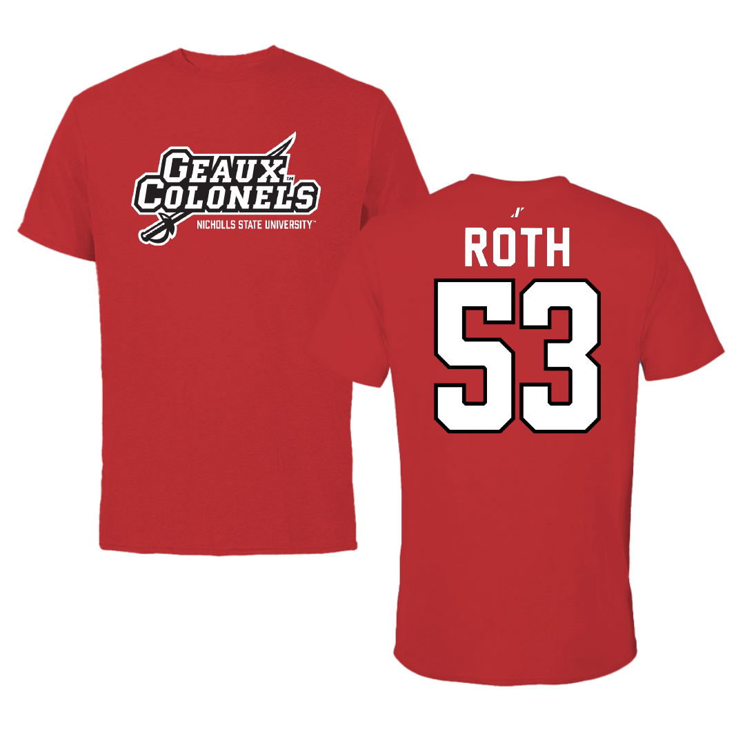 Nicholls State University Football Red General Performance Tee - #53 Craig Roth
