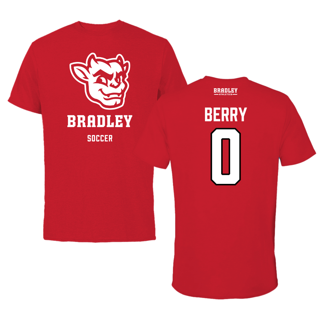 Bradley University Soccer Red Mascot Performance Tee - #0 Drew Berry