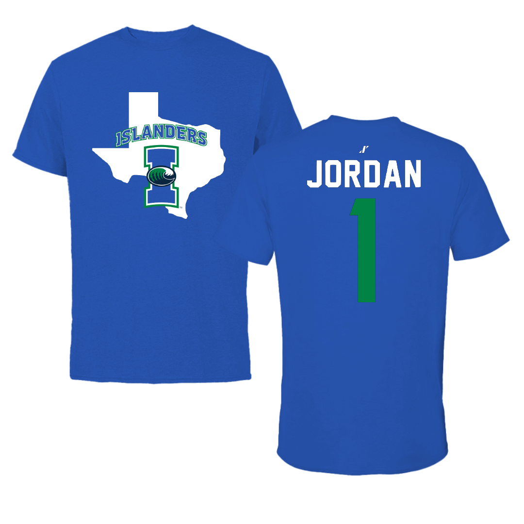 Texas A&M University-Corpus Christi Beach Volleyball Blue State Performance Tee - #1 Raven Jordan