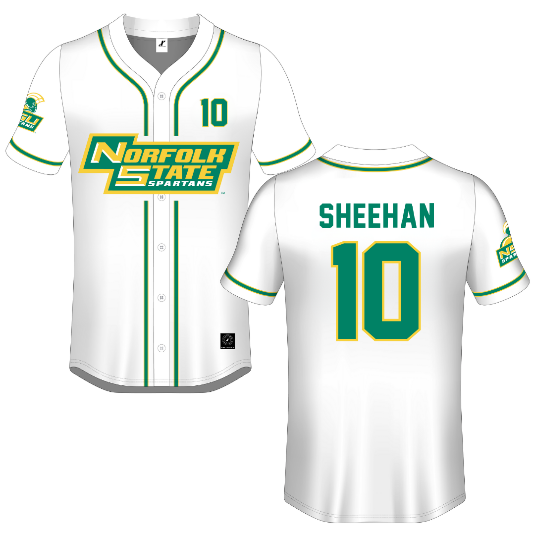 Norfolk State University White Button-Down Jersey - #10 Lauren Sheehan