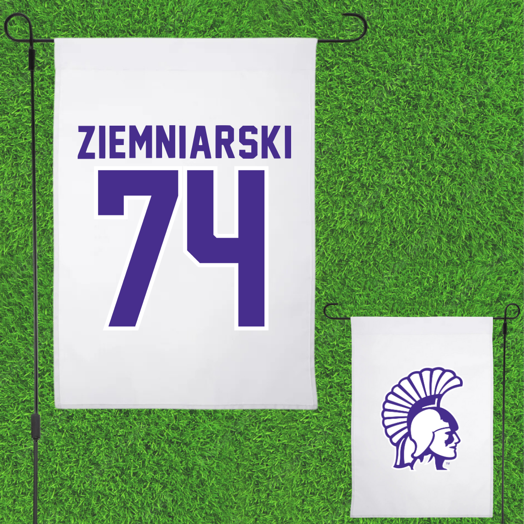 Winona State University Football White Garden Flag - #74 Jake Ziemniarski