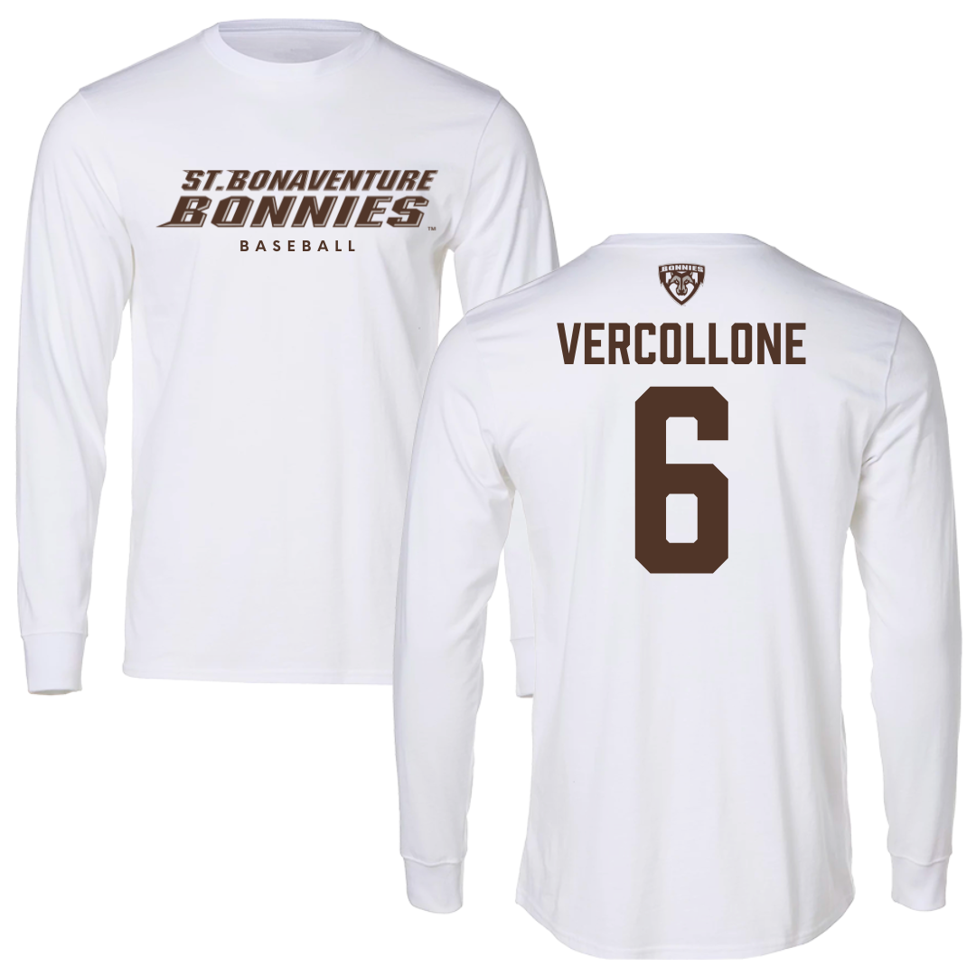 St. Bonaventure University Baseball White Performance Long Sleeve - #6 Conner Vercollone