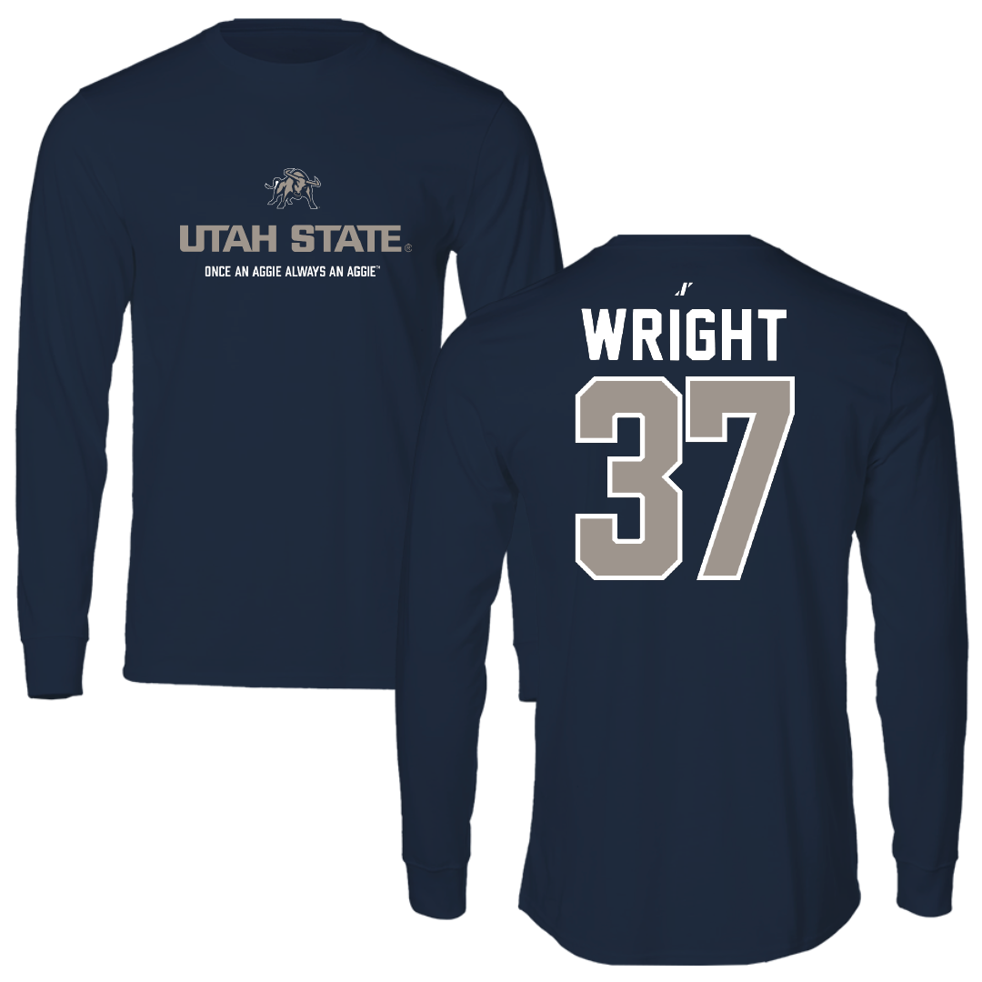 Utah State University Football Navy General Performance Long Sleeve - #37 Jaeden Wright